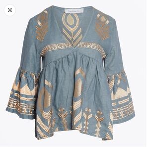 Greek Archaic Kori 100% Linen Top blue gold